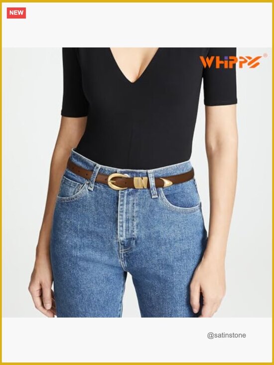 PU Leather Skinny Belt with Gold Buckle for Jeans Dresses